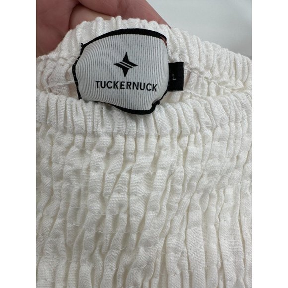 Tuckernuck Women's Annie Smocked Mini Dress Linen Puff Sleeve White sz L NEW - Picture 5 of 8